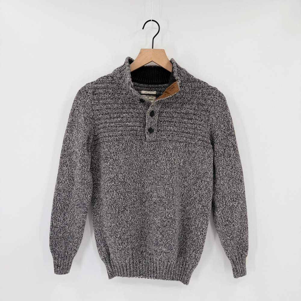 Organic Cotton Gray Mock Neck Henley Sweater S Coastal Preppy Grandpacore